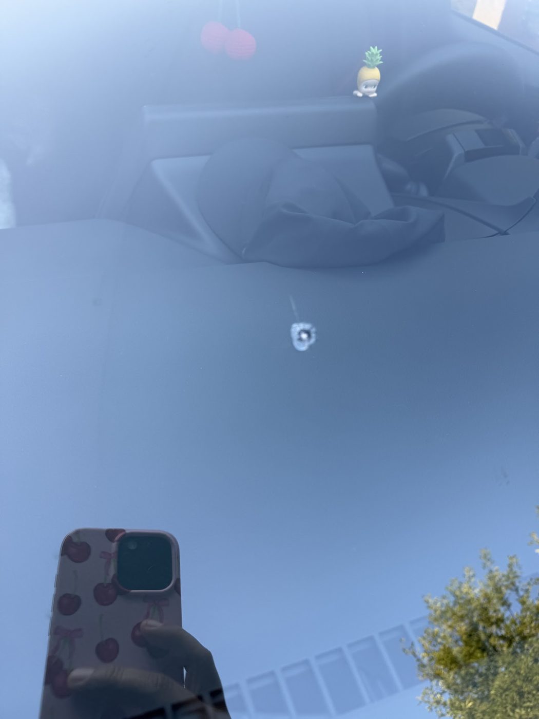 Windshield chip repair in McAllen by OptiGlass+ — before